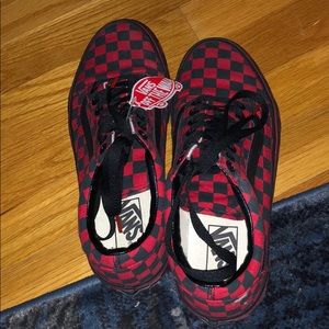 Red Checkered laced vans